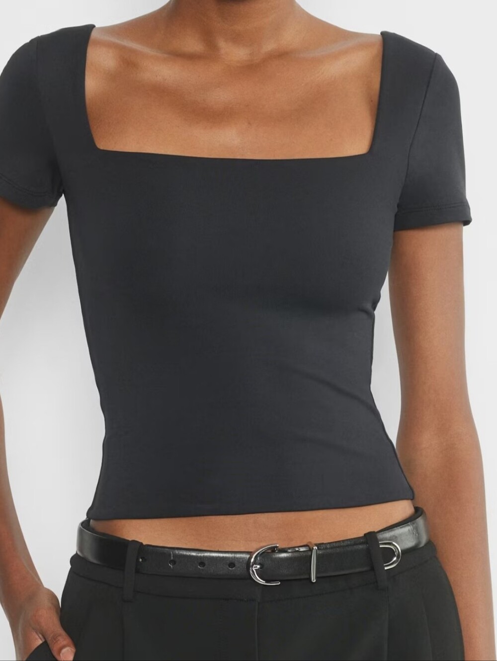 Aritzia Black Leather Double-Ring Belt with Silver Hardware